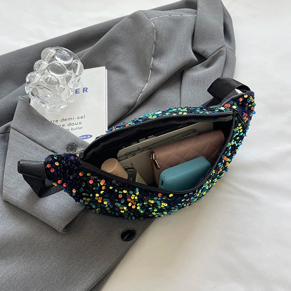Grande sacoche banane sequin femme