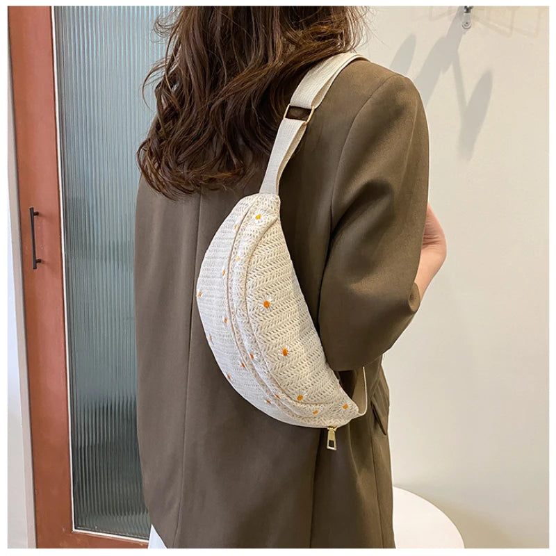 Sacoche banane femme effet paille féminine