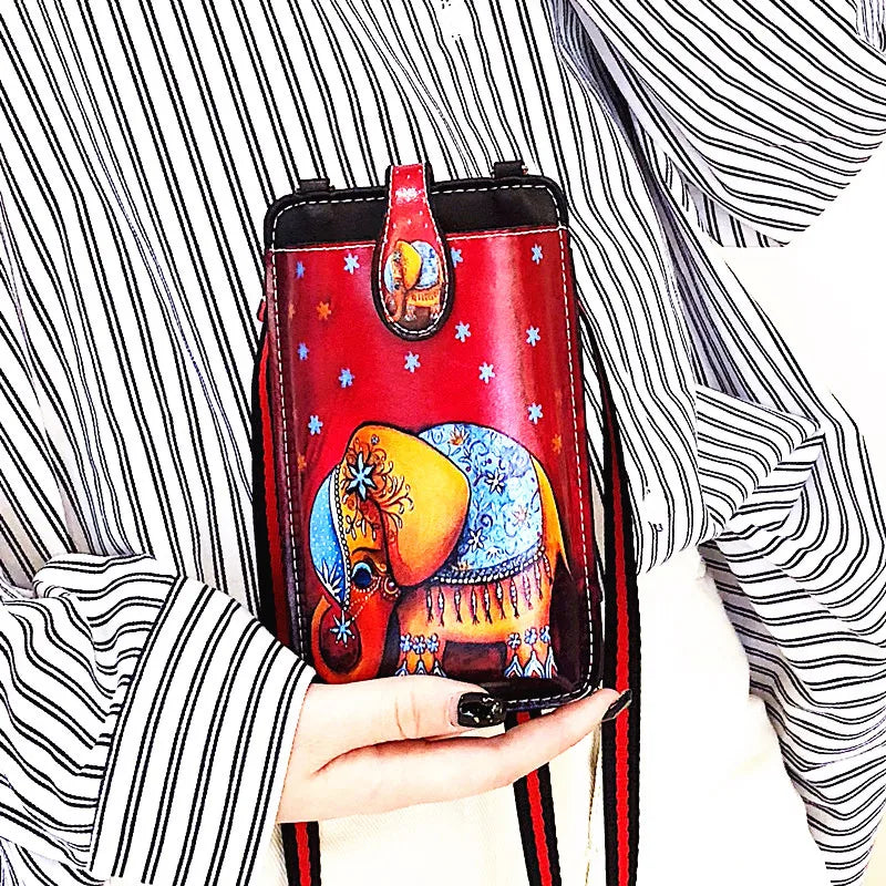 Sacoche téléphone imprimée éléphant rouge