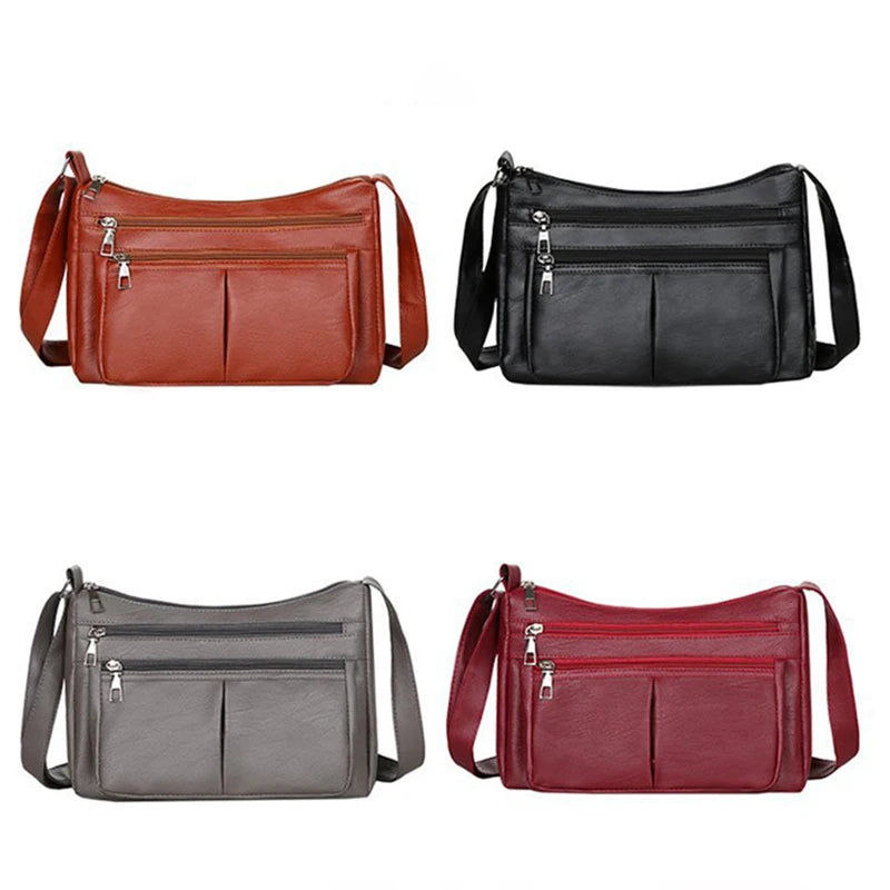 Sacoche bandoulière multipoches en cuir souple polyvalente