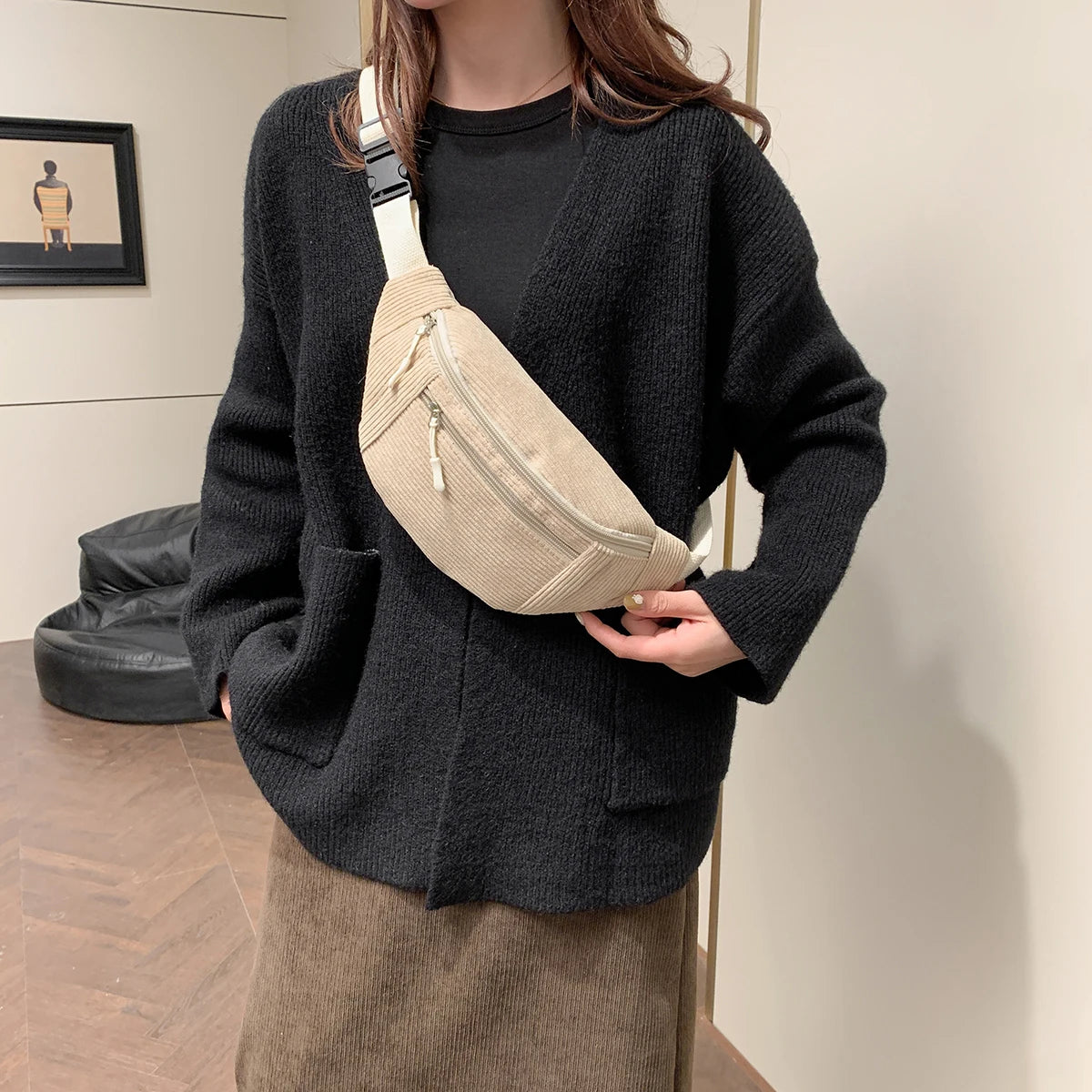Sacoche banane velours femme fonctionnelle