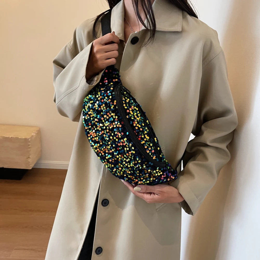 Sacoche banane sequin noirs ajustable