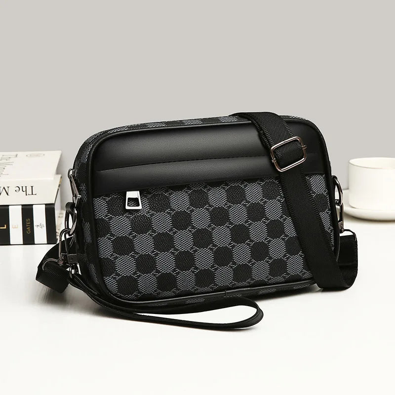 Sacoche bandoulière cuir homme avec motif géométrique
